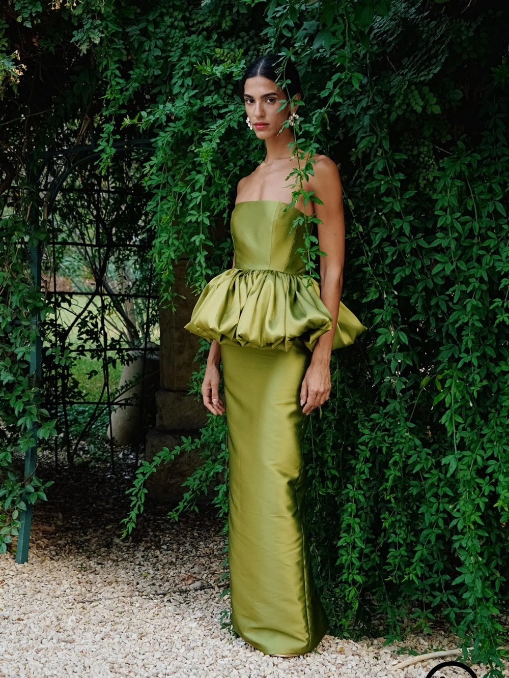 Strapless Olive Green Peplum Dress